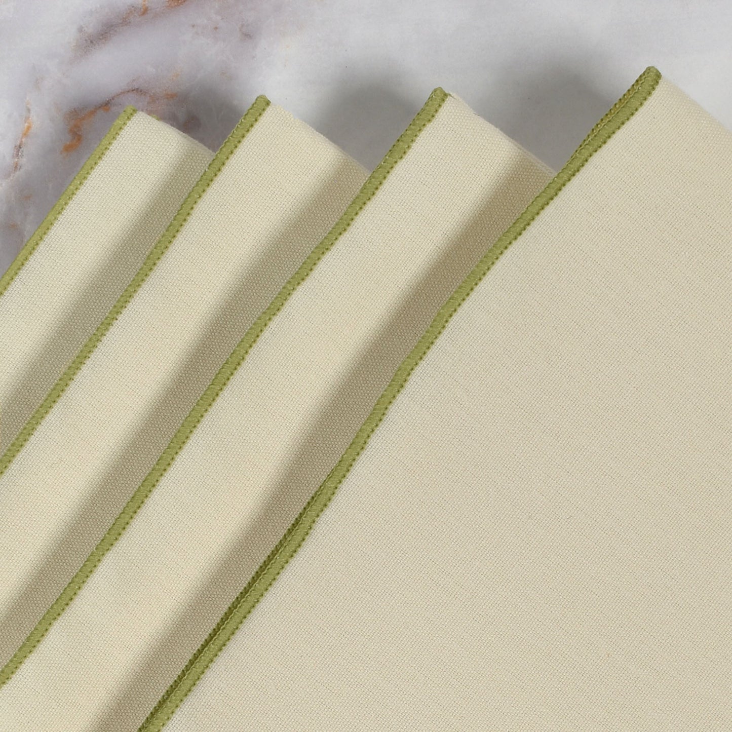 Carole Shiber 20" Square Color-Trim Napkin, Set of 4, Ivory/Honeydew Green