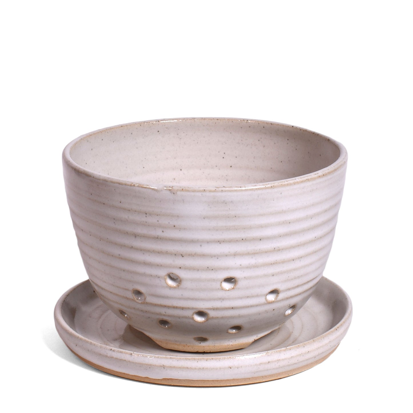 Handmade American Pottery Berry Bowl Colander by Coastal Clay Co., White