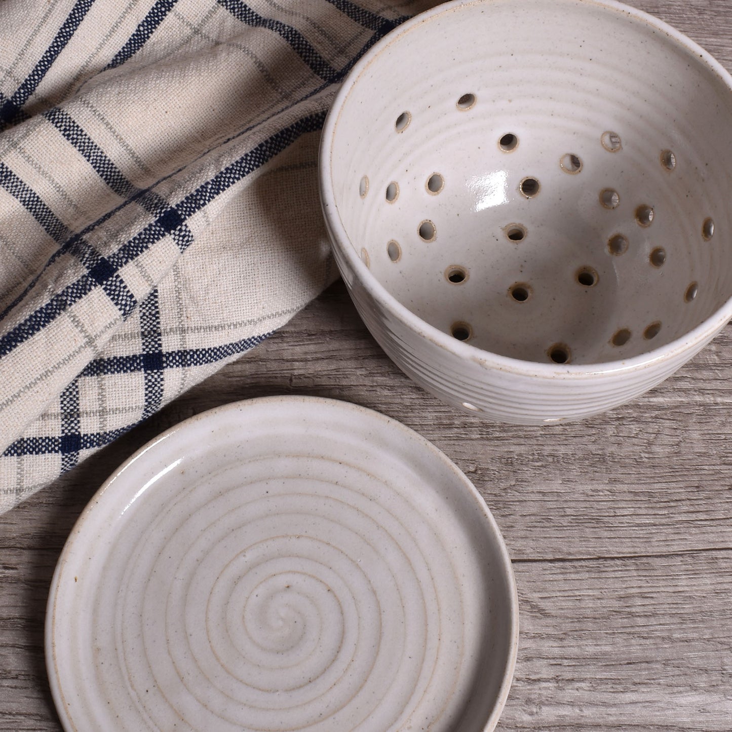 Handmade American Pottery Berry Bowl Colander by Coastal Clay Co., White