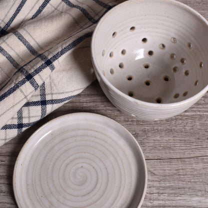 Handmade American Pottery Berry Bowl Colander by Coastal Clay Co., White
