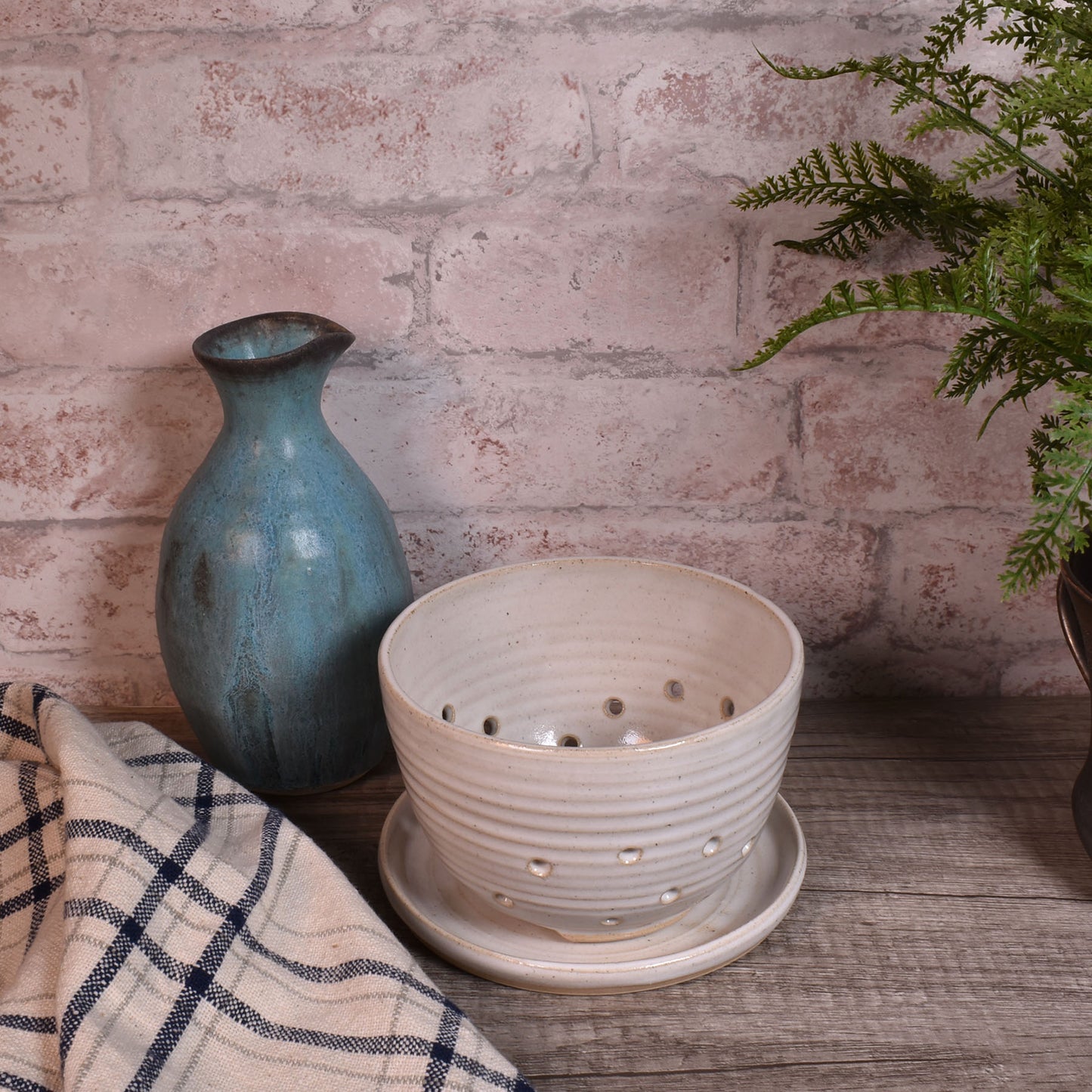 Handmade American Pottery Berry Bowl Colander by Coastal Clay Co., White