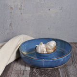 Handmade American Pottery Small Chip & Dip, Shrimp Cocktail Tray by Coastal Clay Co., Blue
