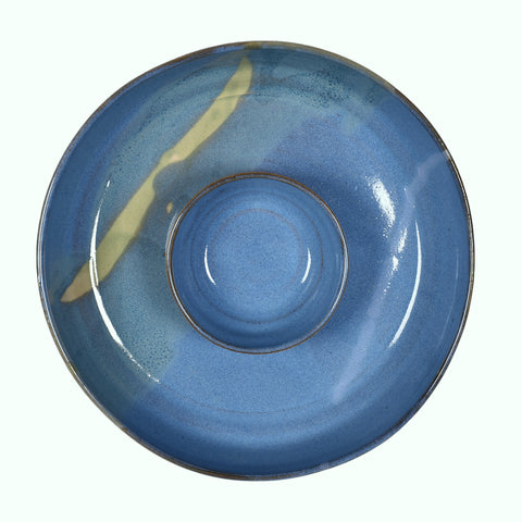 Handmade American Pottery Small Chip & Dip, Shrimp Cocktail Tray by Coastal Clay Co., Blue