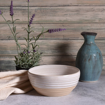 Handmade American Pottery 6-inch Soup, Cereal, Side Dish Serving Bowl by Coastal Clay Co., White/Natural