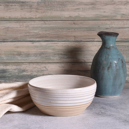 Handmade American Pottery 6-inch Soup, Cereal, Side Dish Serving Bowl by Coastal Clay Co., White/Natural