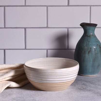 Handmade American Pottery 6-inch Soup, Cereal, Side Dish Serving Bowl by Coastal Clay Co., White/Natural