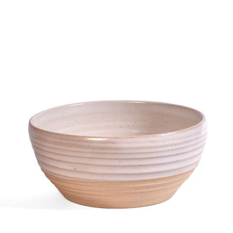 Handmade American Pottery 6-inch Soup, Cereal, Side Dish Serving Bowl by Coastal Clay Co., White/Natural