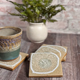 Dock 6 Pottery Coasters with Crackled Glass, Sand, Set of 4, Each One Varies