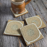 Dock 6 Pottery Coasters with Crackled Glass, Sand, Set of 4, Each One Varies