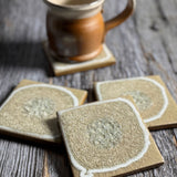 Dock 6 Pottery Coasters with Crackled Glass, Sand, Set of 4, Each One Varies