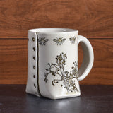 Colleen Deiss Designs Bees & Wildflowers Slab-Built 12-oz. Coffee Mug, White