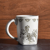 Colleen Deiss Designs Bees and Wildflowers Slab-Built 12-oz. Coffee Mug, White