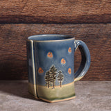 Summer Pines and Fireflies Slab-Built 12-oz. Coffee Mug, Handmade American Pottery by Colleen Deiss