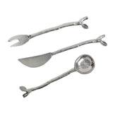 Crosby & Taylor Twigs 3-Piece Pewter Mini Cheese, Condiment, Appetizer Serving Set (Spoon, Fork, Knife), Handmade in the USA