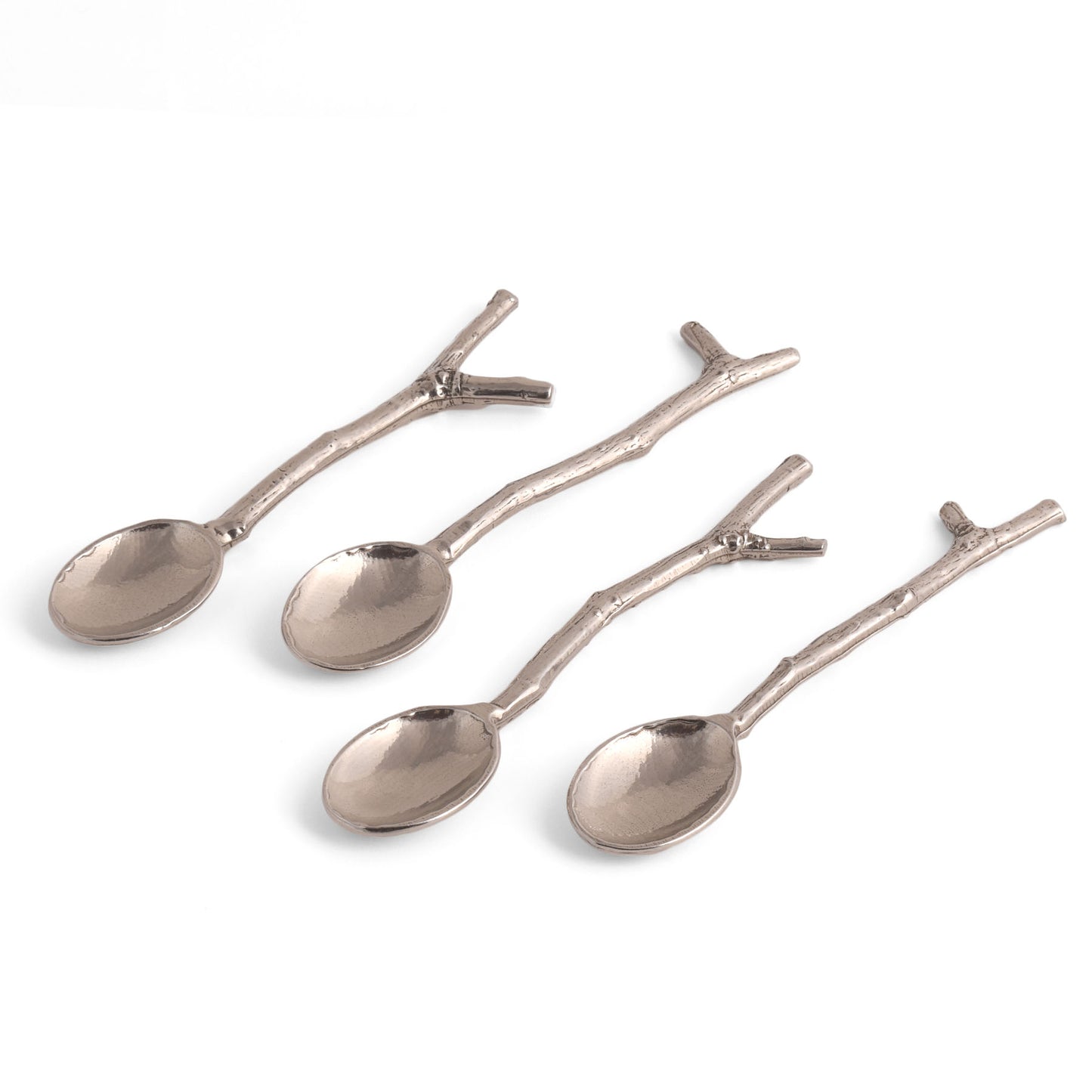 Crosby & Taylor American Handmade Pewter Twig Espresso Condiment Spoons, Set of 4