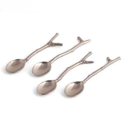 Crosby & Taylor American Handmade Pewter Twig Espresso Condiment Spoons, Set of 4
