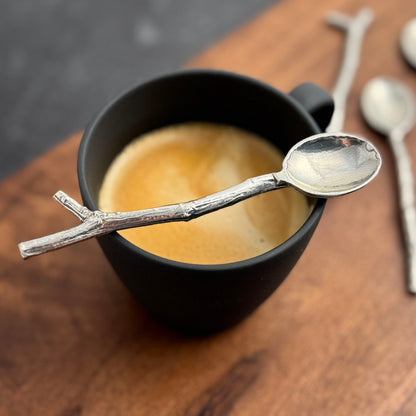 Crosby & Taylor American Handmade Pewter Twig Espresso Condiment Spoons, Set of 4