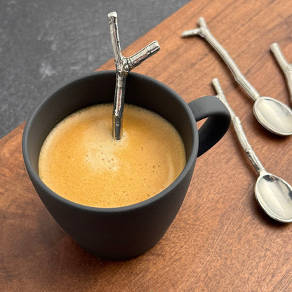 Crosby & Taylor American Handmade Pewter Twig Espresso Condiment Spoons, Set of 4