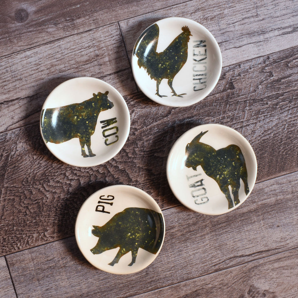 Creative Co-Op Urban Farmhouse Animals Ceramic Trinket Plates, Set of ...