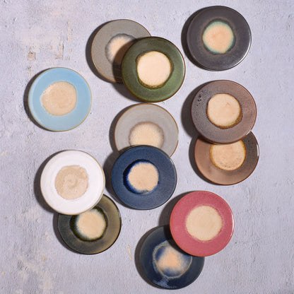 Reactive Glaze 4-1/2" Round Stoneware Coasters/Trivets, Multicolor, Set of 12