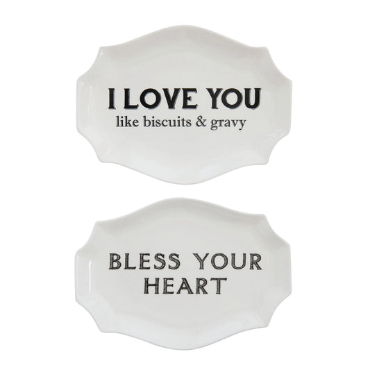 Stoneware Plates with Southern Sayings, White, Set of 2