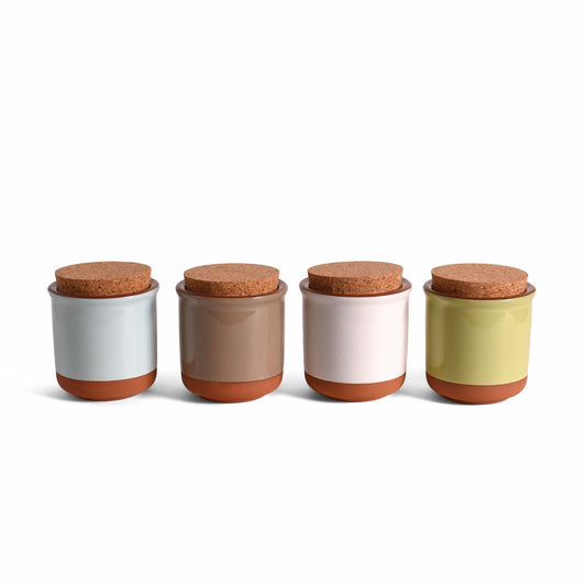Small Glazed Terra Cotta Jars with Cork Lids, Set of 4 Colors
