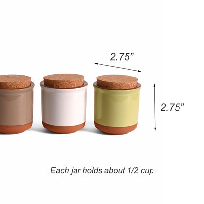 Small Glazed Terra Cotta Jars with Cork Lids, Set of 4 Colors