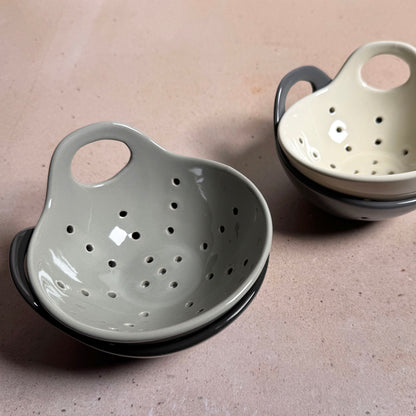 Stoneware 5" Berry Colander Bowl with Handle, Set of 4 Colors