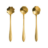 Creative Co-Op Flower Shaped Stainless Steel 5" Condiment Spoons with Gold-Tone Finish, Set of 3