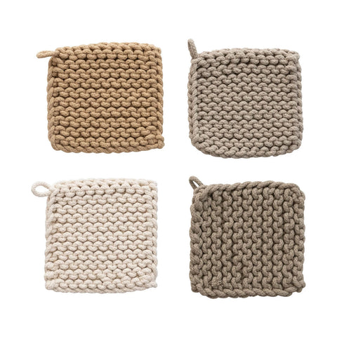 Creative Co-Op Cotton Crocheted 8" Square Potholders, Set of 4 Colors