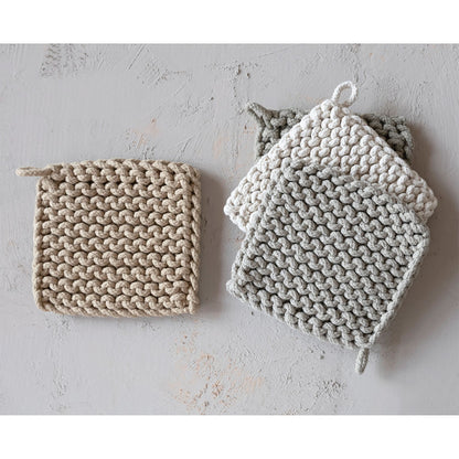Creative Co-Op Cotton Crocheted 8" Square Potholders, Set of 4 Colors