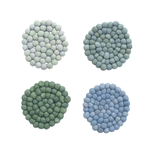 Creative Co-Op Handmade Felted Wool 4" Coasters, Set of 4, Coastal Blues
