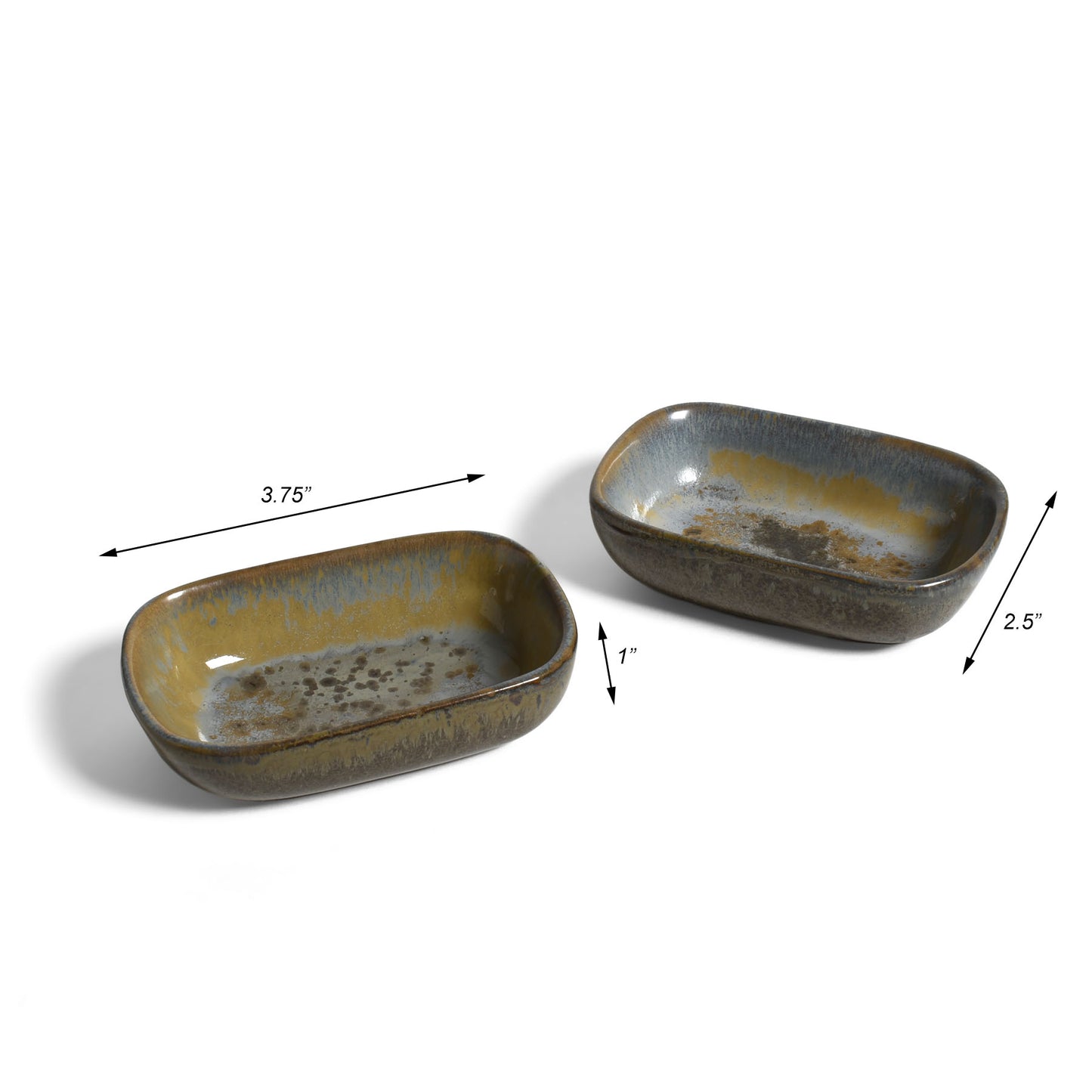 Decorative Stoneware Trinket Seasoning Spice Dish with Food-Safe Reactive Glaze, 3.75 x 2.5 inches, Set of 2