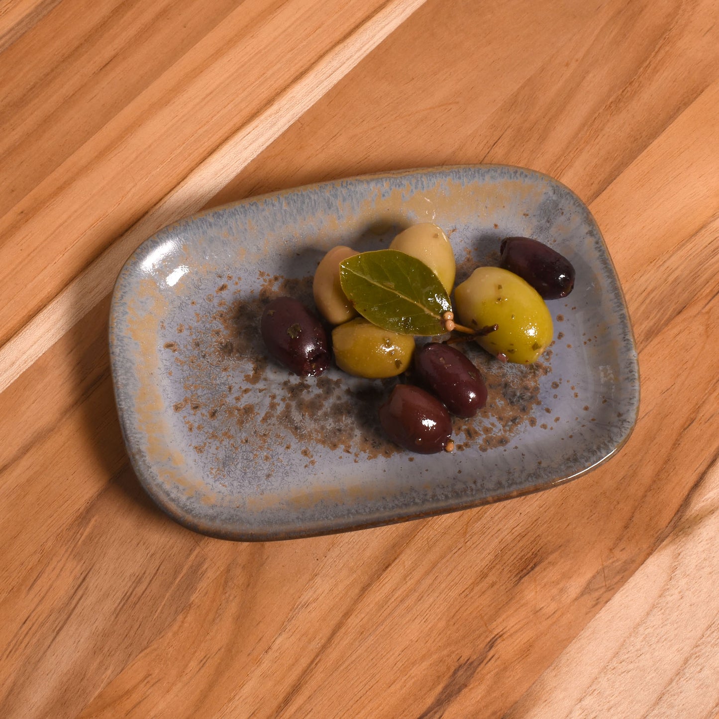 Small 5.5" x 4" Rectangular Stoneware Plate with Reactive Blue Glaze, Each One Unique