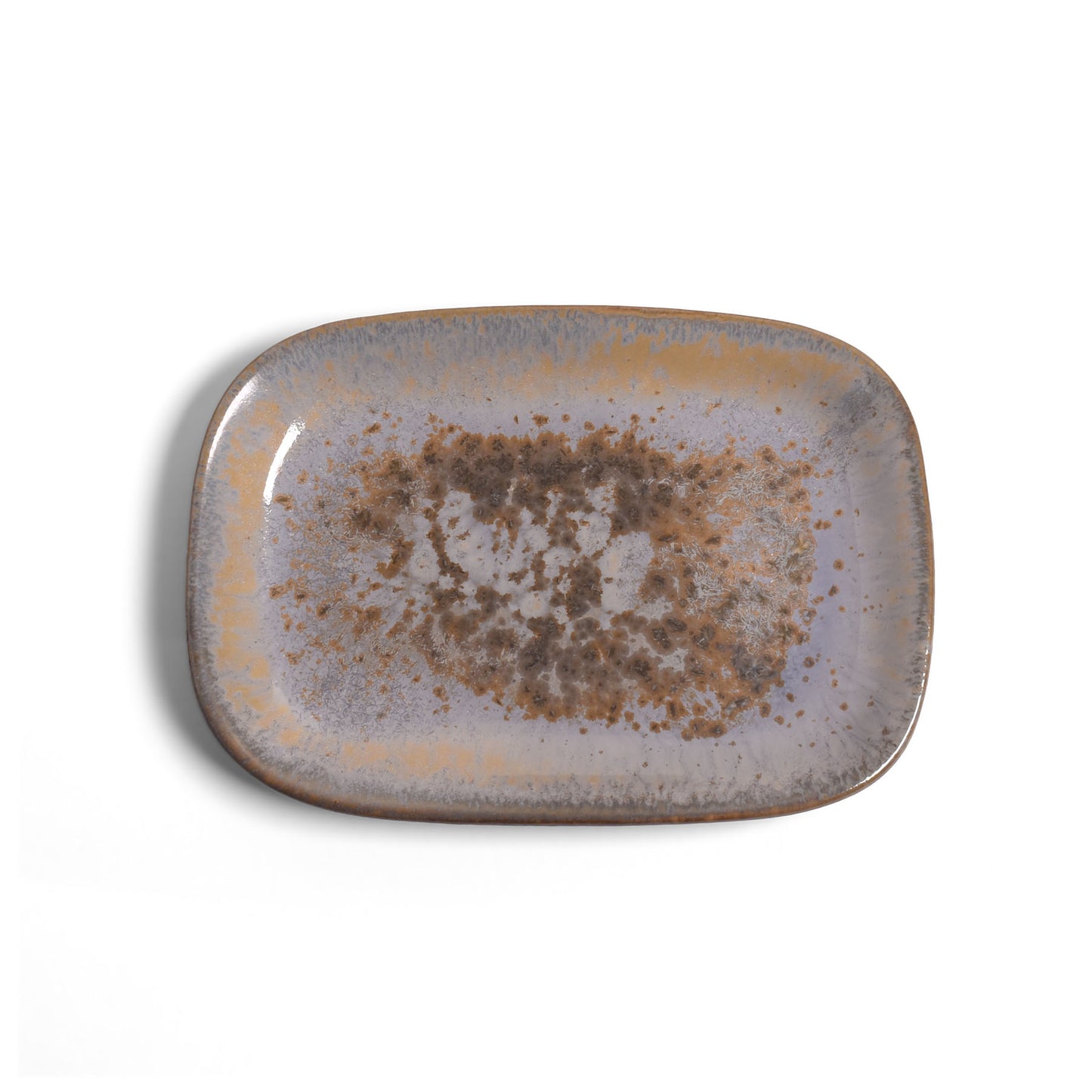 Small 5.5" x 4" Rectangular Stoneware Plate with Reactive Blue Glaze, Each One Unique