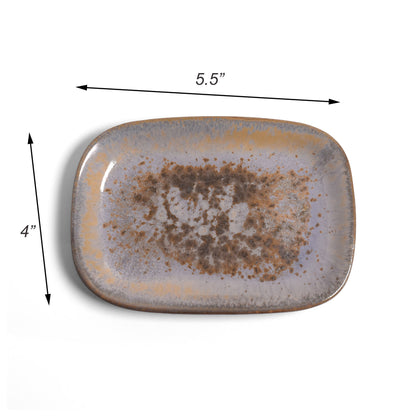 Small 5.5" x 4" Rectangular Stoneware Plate with Reactive Blue Glaze, Each One Unique