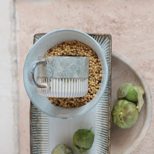 Creative Co-Op Stoneware Mug with Crimped Bottom, Whitewashed Gray Reactive Glaze