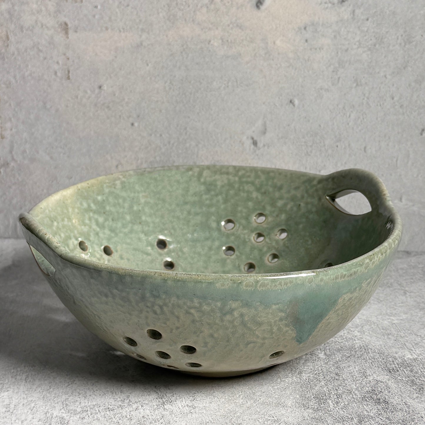 Stoneware 8" Berry Bowl with Handles, Rustic Aqua Glaze (Each One will Vary)