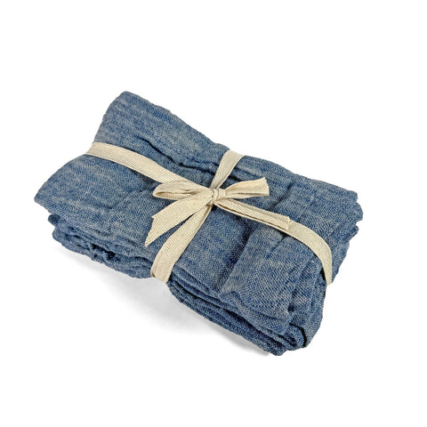 Woven Cotton and Linen Slub Cloth Napkins, 18" Square, Set of 4, Blue