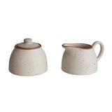 Creative Co-Op Stoneware Cream and Sugar Set, Speckled Ivory with Brown Rim