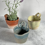 Reactive Glaze Small Stoneware Planters for Wall or Table Display, Each One Unique, Set of 3