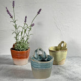 Reactive Glaze Small Stoneware Planters for Wall or Table Display, Each One Unique, Set of 3