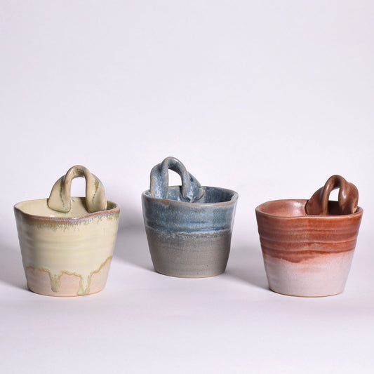Reactive Glaze Small Stoneware Planters for Wall or Table Display, Each One Unique, Set of 3