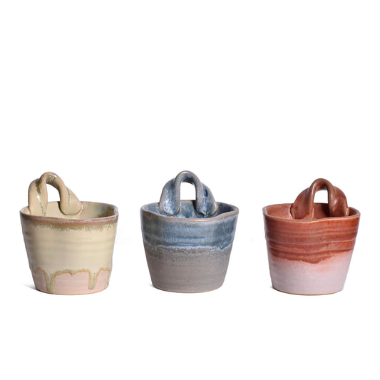 Reactive Glaze Small Stoneware Planters for Wall or Table Display, Each One Unique, Set of 3
