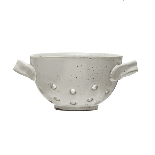 Small Stoneware Berry Bowl with Handles, Speckled White