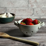 Small Stoneware Berry Bowl with Handles, Speckled White, Each One Varies