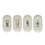 Creative Co-Op Stoneware Plates with Garden Images and Sayings, 6" x 3-1/4", Multicolor, Set of 4