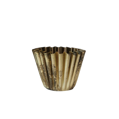 Fluted Metal Planter Cachepot with Weathered Brass Finish