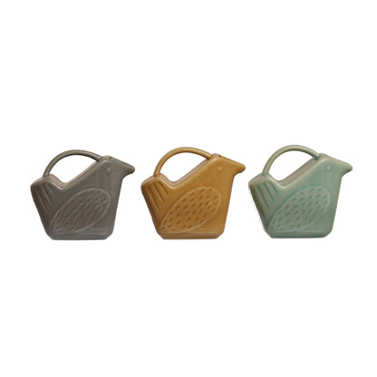 Creative Co-Op Bird Shaped 5-ounce Stoneware Creamers, Multicolor, Set of 3