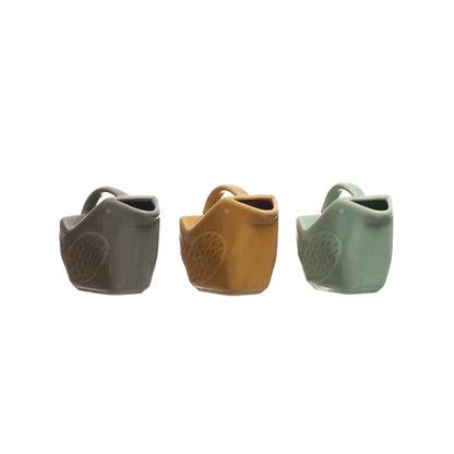 Creative Co-Op Bird Shaped 5-ounce Stoneware Creamers, Multicolor, Set of 3